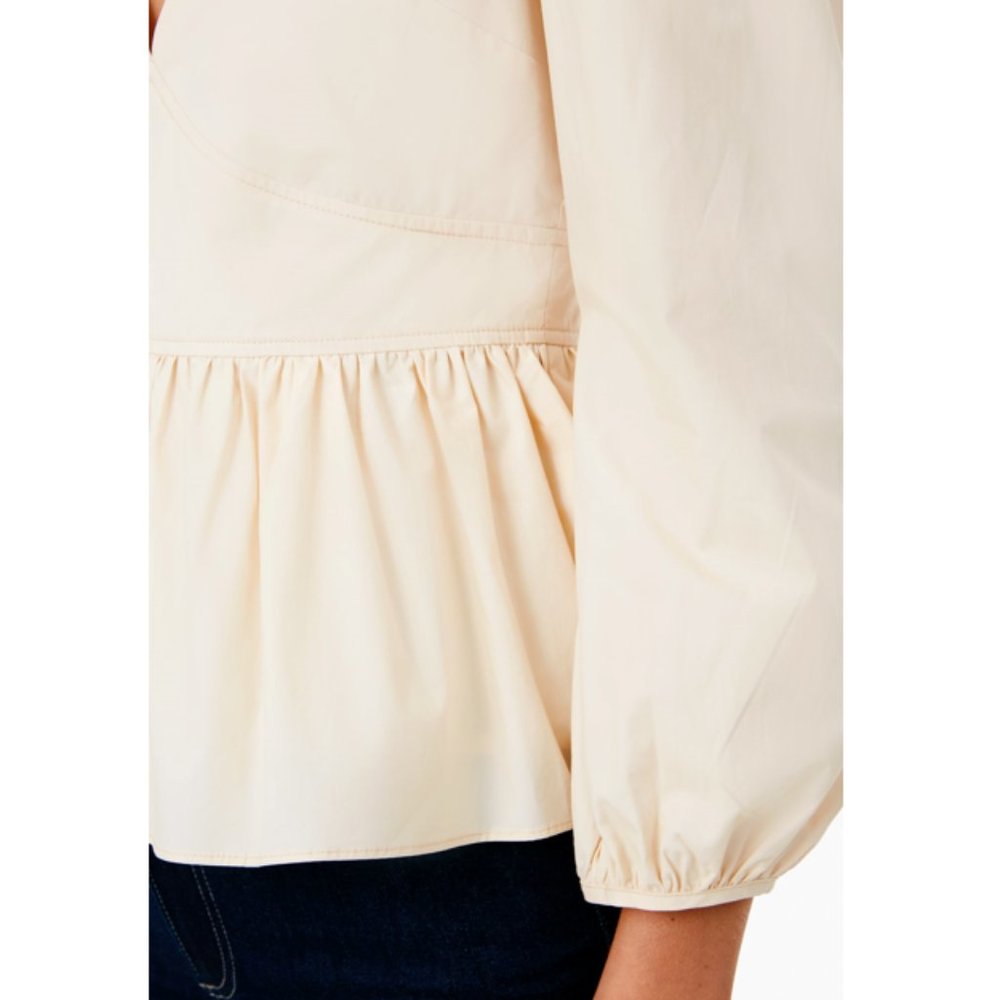 Hyacinth House | NEW Tan Puff Sleeve V Neck Elaine Blouse Top Size M - Picture 3 of 11
